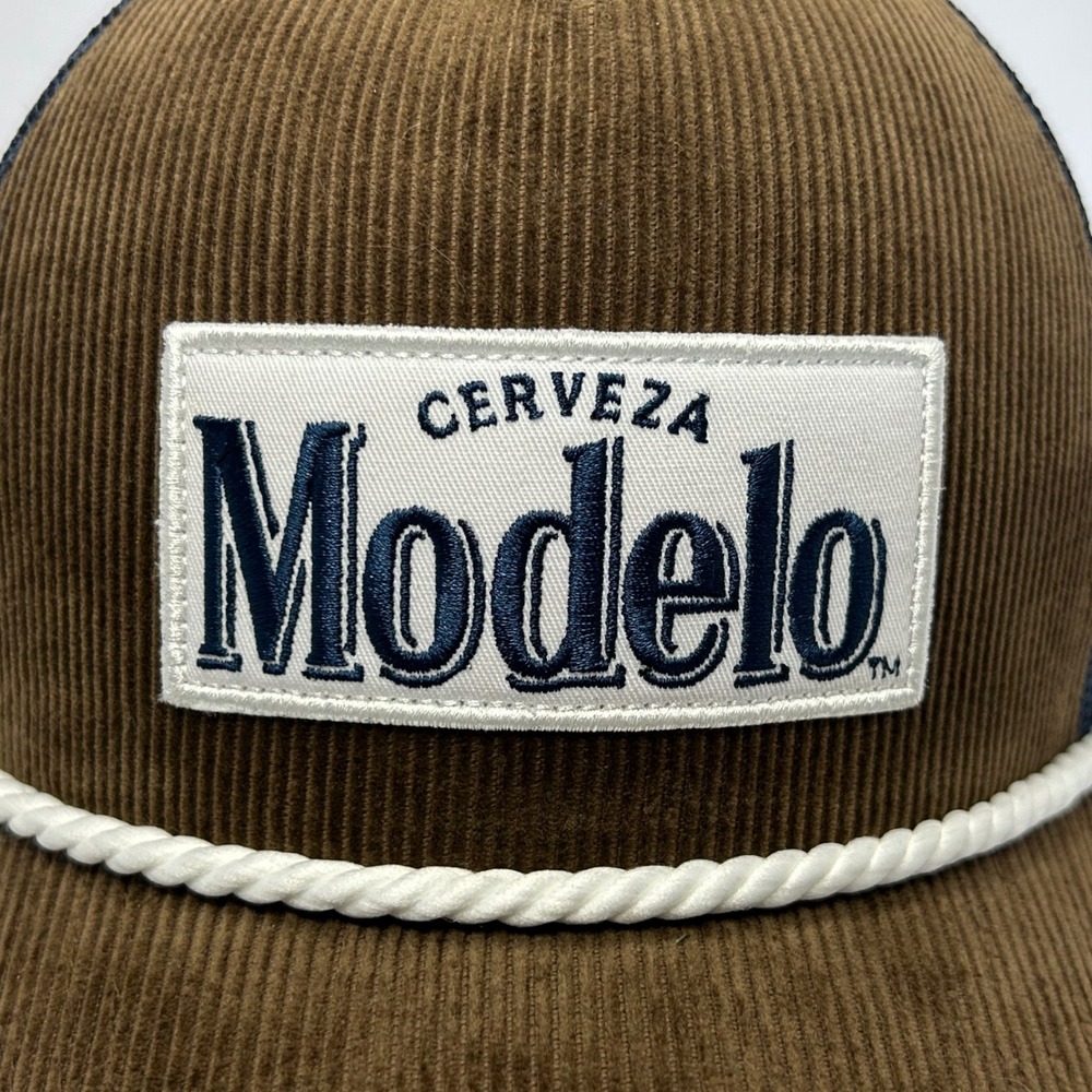 Modelo Cerveza Brown Corduroy Navy Mesh Rope Trucker Hat Snapback Cap New - Picture 2 of 9